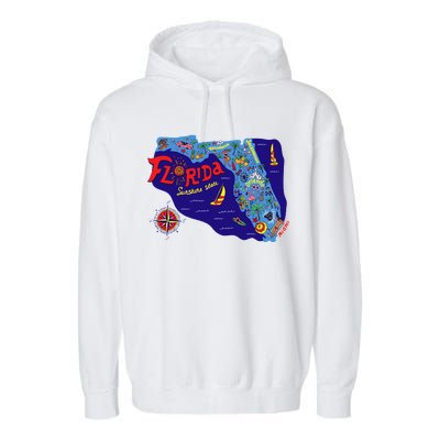 Cartoon Map of Florida Garment-Dyed Fleece Hoodie