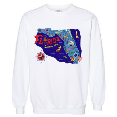 Cartoon Map of Florida Garment-Dyed Sweatshirt