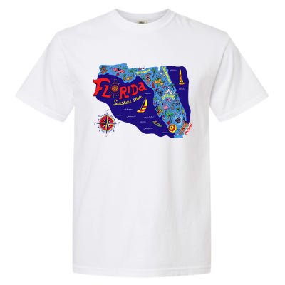 Cartoon Map of Florida Garment-Dyed Heavyweight T-Shirt