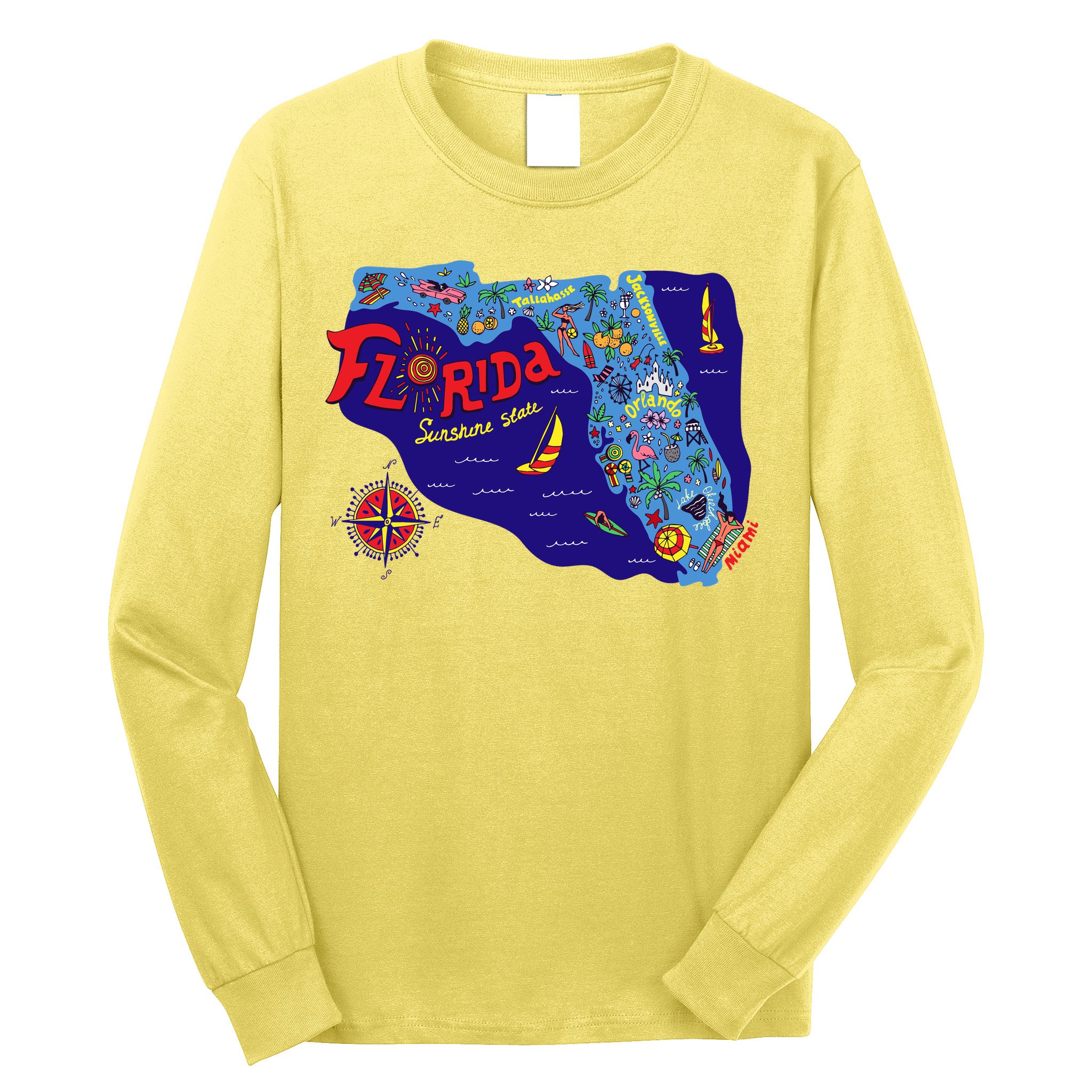 Cartoon Map of Florida Long Sleeve Shirt