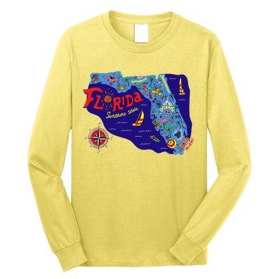 Cartoon Map of Florida Long Sleeve Shirt