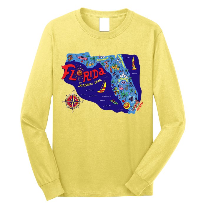 Cartoon Map of Florida Long Sleeve Shirt