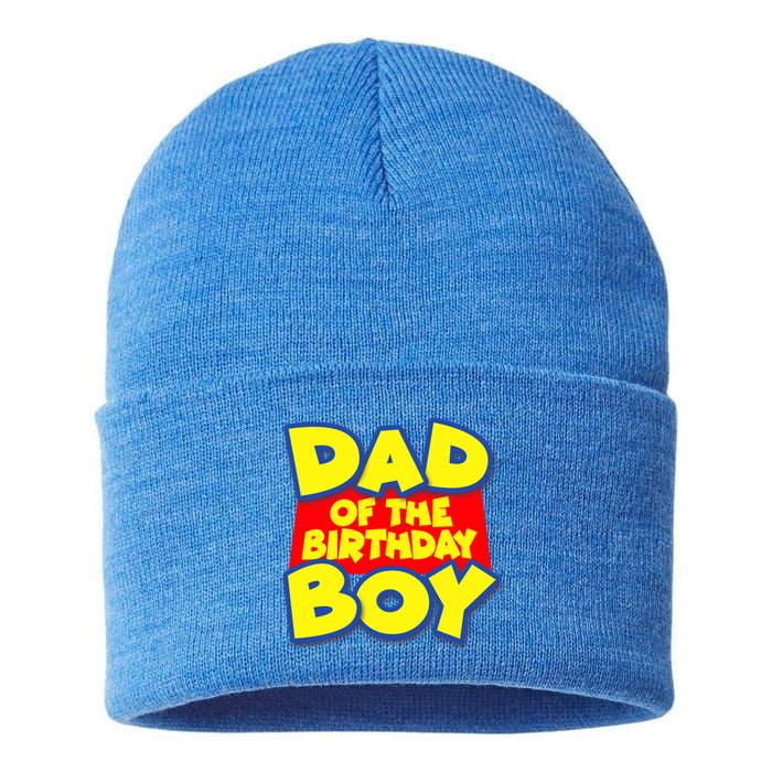 Cartoony Dad of the Birthday Boy Sustainable Knit Beanie