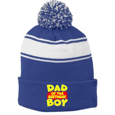 Cartoony Dad of the Birthday Boy Stripe Pom Pom Beanie