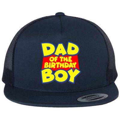 Cartoony Dad of the Birthday Boy Flat Bill Trucker Hat