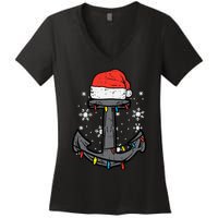 Christmas Anchor Santa Xmas Boat Sailing Captain Dad Women's V-Neck T-Shirt