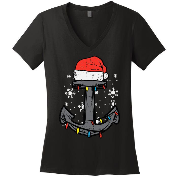 Christmas Anchor Santa Xmas Boat Sailing Captain Dad Women's V-Neck T-Shirt