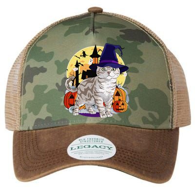 Cute American Shorthair Cat Halloween Witch Pumpkin Legacy Tie Dye Trucker Hat