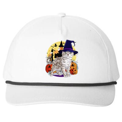 Cute American Shorthair Cat Halloween Witch Pumpkin Snapback Five-Panel Rope Hat