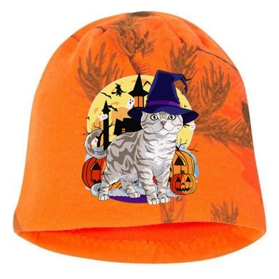 Cute American Shorthair Cat Halloween Witch Pumpkin Kati - Camo Knit Beanie