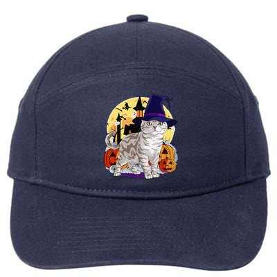 Cute American Shorthair Cat Halloween Witch Pumpkin 7-Panel Snapback Hat