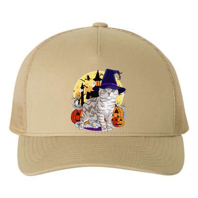 Cute American Shorthair Cat Halloween Witch Pumpkin Yupoong Adult 5-Panel Trucker Hat