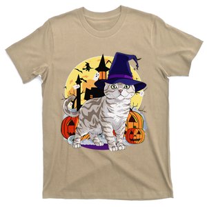 Cute American Shorthair Cat Halloween Witch Pumpkin T-Shirt