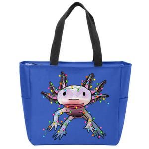 Christmas Axolotl Santa Hat Lights Japanese Cute Anime Xmas Zip Tote Bag