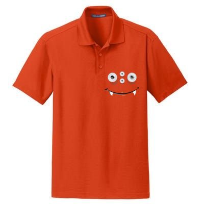 Cute And Spooky Halloween Monster Face Wth Orange Dry Zone Grid Polo