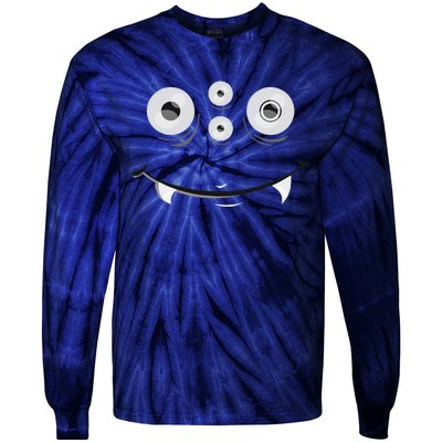 Cute And Spooky Halloween Monster Face Wth Orange Tie-Dye Long Sleeve Shirt