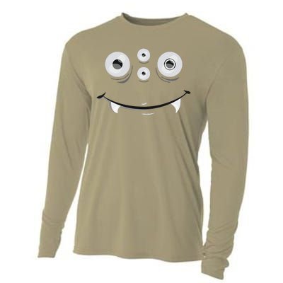 Cute And Spooky Halloween Monster Face Wth Orange Cooling Performance Long Sleeve Crew