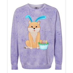 Cute Anime Shiba Inu With Bunny Ears And Easter Egg Basket Colorblast Crewneck Sweatshirt