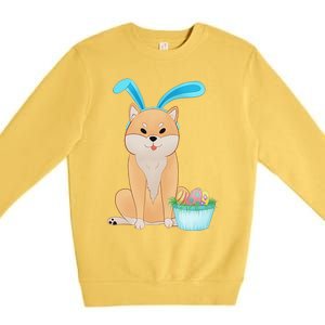 Cute Anime Shiba Inu With Bunny Ears And Easter Egg Basket Premium Crewneck Sweatshirt