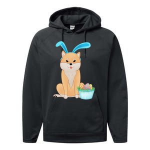 Cute Anime Shiba Inu With Bunny Ears And Easter Egg Basket Performance Fleece Hoodie