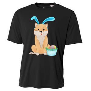 Cute Anime Shiba Inu With Bunny Ears And Easter Egg Basket Cooling Performance Crew T-Shirt