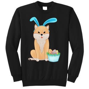 Cute Anime Shiba Inu With Bunny Ears And Easter Egg Basket Sweatshirt