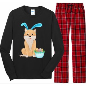 Cute Anime Shiba Inu With Bunny Ears And Easter Egg Basket Long Sleeve Pajama Set