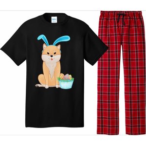 Cute Anime Shiba Inu With Bunny Ears And Easter Egg Basket Pajama Set