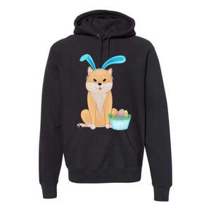 Cute Anime Shiba Inu With Bunny Ears And Easter Egg Basket Premium Hoodie