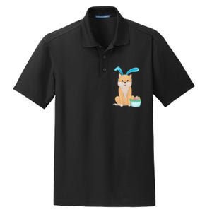 Cute Anime Shiba Inu With Bunny Ears And Easter Egg Basket Dry Zone Grid Polo