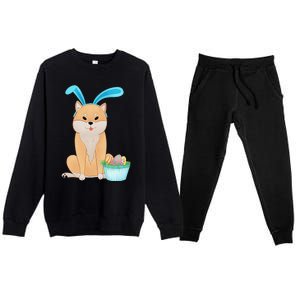 Cute Anime Shiba Inu With Bunny Ears And Easter Egg Basket Premium Crewneck Sweatsuit Set