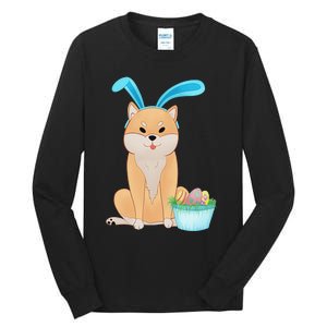 Cute Anime Shiba Inu With Bunny Ears And Easter Egg Basket Tall Long Sleeve T-Shirt