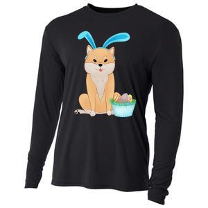 Cute Anime Shiba Inu With Bunny Ears And Easter Egg Basket Cooling Performance Long Sleeve Crew