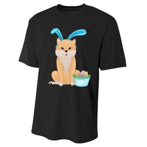 Cute Anime Shiba Inu With Bunny Ears And Easter Egg Basket Performance Sprint T-Shirt