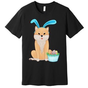 Cute Anime Shiba Inu With Bunny Ears And Easter Egg Basket Premium T-Shirt