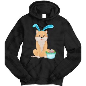 Cute Anime Shiba Inu With Bunny Ears And Easter Egg Basket Tie Dye Hoodie