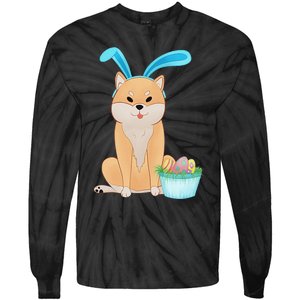 Cute Anime Shiba Inu With Bunny Ears And Easter Egg Basket Tie-Dye Long Sleeve Shirt