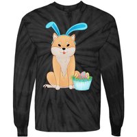 Cute Anime Shiba Inu With Bunny Ears And Easter Egg Basket Tie-Dye Long Sleeve Shirt