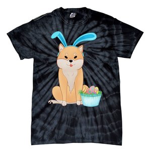 Cute Anime Shiba Inu With Bunny Ears And Easter Egg Basket Tie-Dye T-Shirt