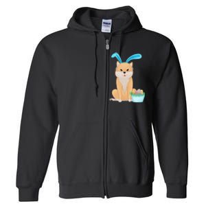 Cute Anime Shiba Inu With Bunny Ears And Easter Egg Basket Full Zip Hoodie