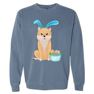 Cute Anime Shiba Inu With Bunny Ears And Easter Egg Basket Garment-Dyed Sweatshirt