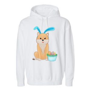 Cute Anime Shiba Inu With Bunny Ears And Easter Egg Basket Garment-Dyed Fleece Hoodie