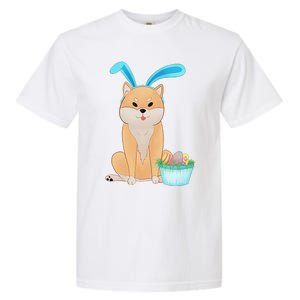 Cute Anime Shiba Inu With Bunny Ears And Easter Egg Basket Garment-Dyed Heavyweight T-Shirt