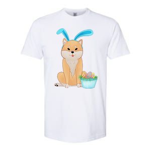 Cute Anime Shiba Inu With Bunny Ears And Easter Egg Basket Softstyle CVC T-Shirt