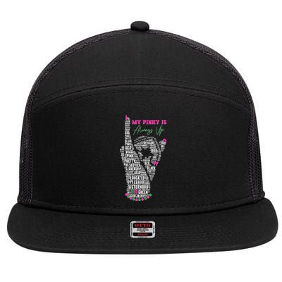Cool AKA Sorority My Pinky Is Always Up Word Art 7 Panel Mesh Trucker Snapback Hat