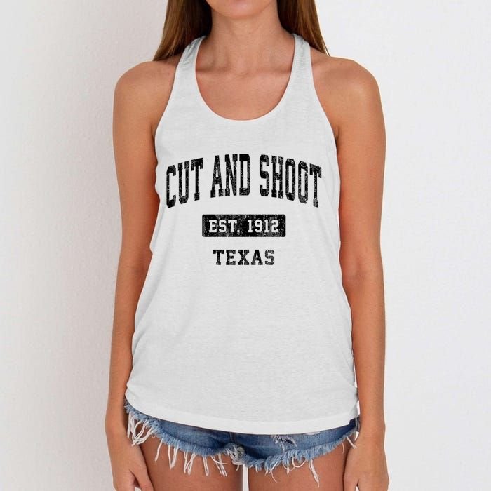 Cut And Shoot Texas Tx Vintage Sports Established Design Women's Knotted Racerback Tank