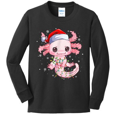 Christmas Axolotl Santa Hat Lights Japanese Cute Anime Xmas Kids Long Sleeve Shirt