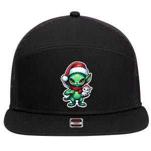 Cute Alien Santa Claus Cat 7 Panel Mesh Trucker Snapback Hat