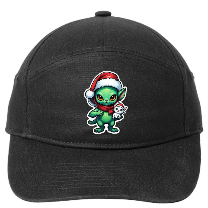 Cute Alien Santa Claus Cat 7-Panel Snapback Hat