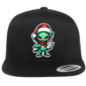 Cute Alien Santa Claus Cat Flat Bill Trucker Hat